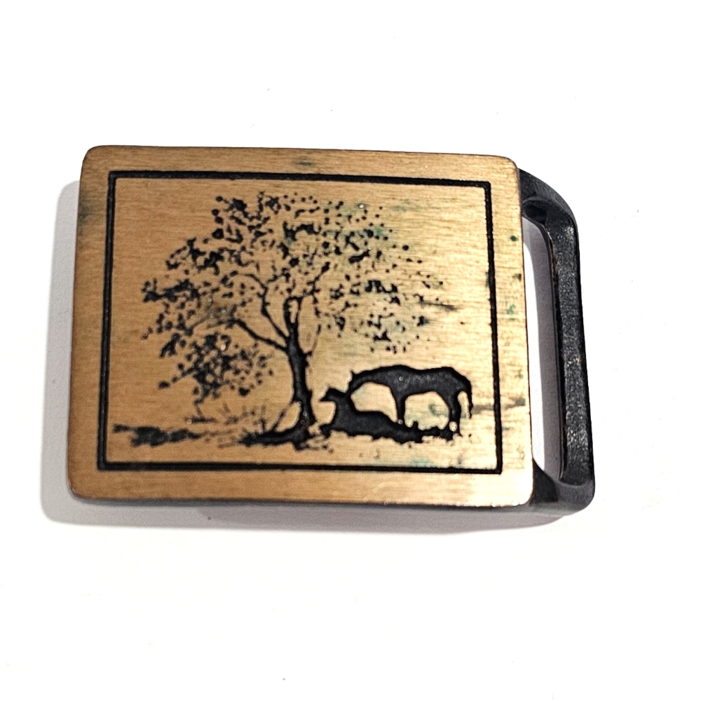 Vintage 1975 Two Horses Tech Ether Guild 75' Brass Belt Buckle